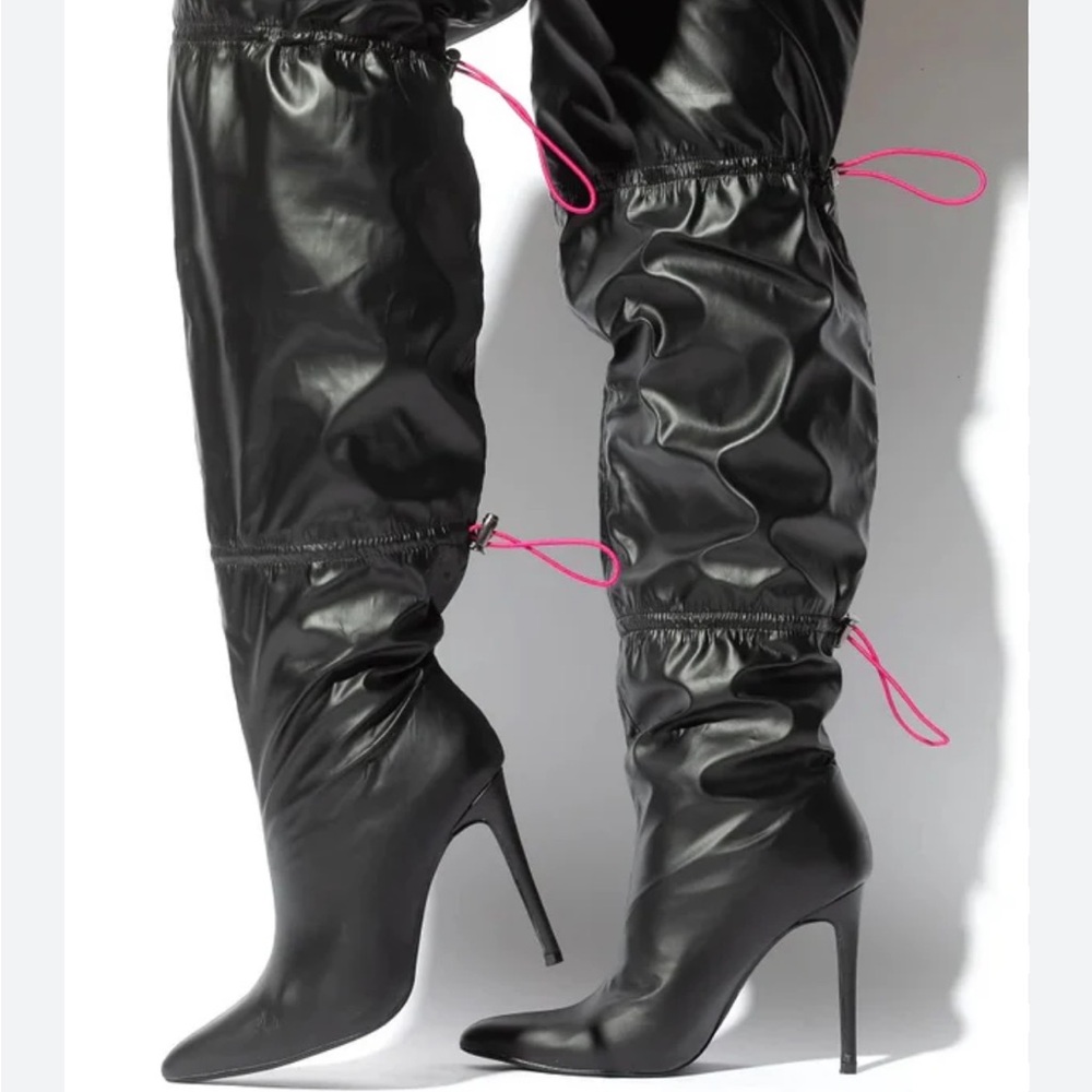Knee high drawstring boots